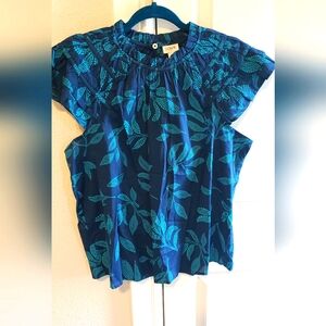 J. Crew Blue and Teal Leaf Pattern Blouse